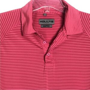 Hollas XFC bright pink stripe short sleeve golf polo shirt 
Size Small